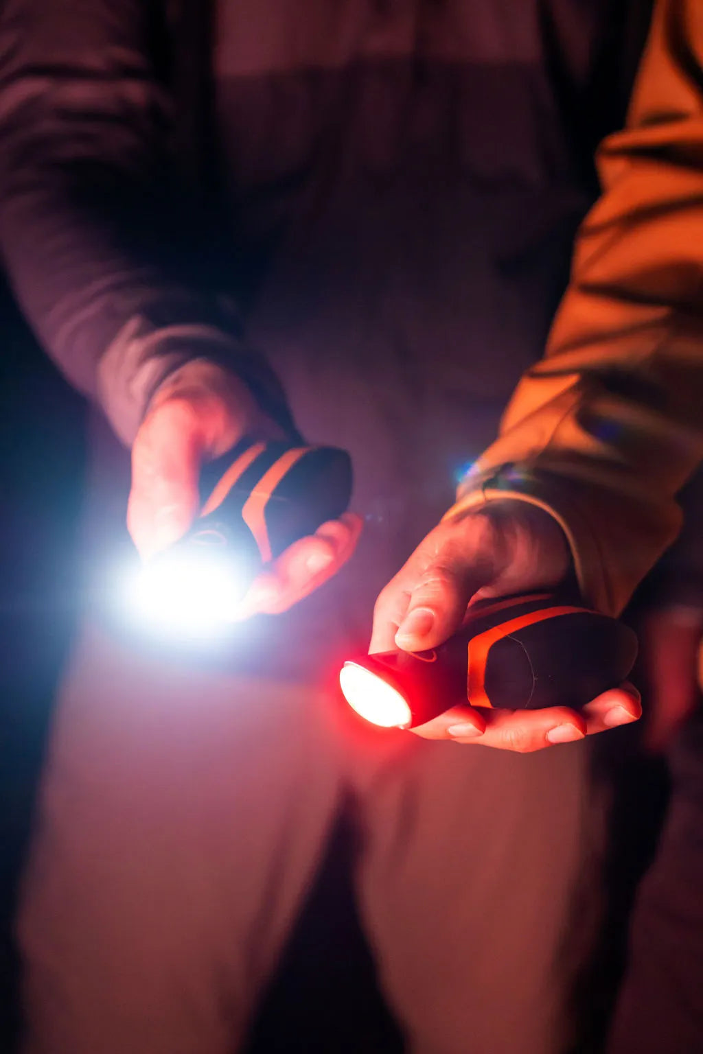 illumibite displaying red and white LED light modes for different task-based lighting needs, including detail work and low-light visibility control