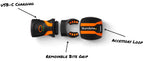 illumibite 2-in-1 flashlight in orange exploded view showing removable bite grip design